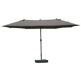 15ft Dark Gray Rectangular Market Umbrella Double-Sided Sun Shield Easy Crank with Base for Deck Pool