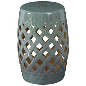 Ceramic Side Table Garden Stool 13" x 18" Green with Knotted Ring Design