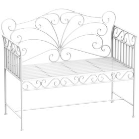45" Patio Garden Bench, Cast Iron Antique Porch Benches for Outside, Cream White