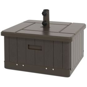 3-in-1 Outdoor Umbrella Base with Wheels and Handles, End Table, Flower Box Planter with Hole, 175 lbs. Capacity, Brown