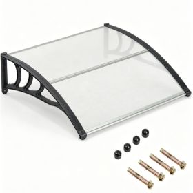 39"x30" Modern Polycarbonate Window Door Awning, UPF50+ Waterproof Windproof Outdoor Patio Canopy with Aluminum Reinforced Bars-Gray