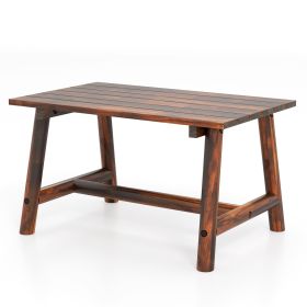 Solid Wood Patio Table with Slatted Tabletop for Garden Lawn Porch Balcony Poolside Living Room