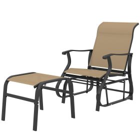 Outdoor Glider with Ottoman, Patio Glider Chair Set with High Back, Wide Seat for Porch, Garden, Backyard, Tan