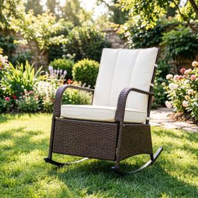 PE Rattan Rocking Recliner with Footrest Outdoor Garden Rocking Chair Handmade PE Rattan Wicker Rocking Chair