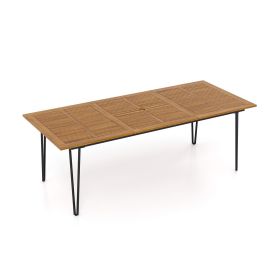 86.5 Inch Rectangular Outdoor Dining Table with Acacia Wood Tabletop and Umbrella Hole