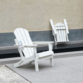 Folding Adirondack Chair with Dual Cup Holder - Composite Adirondack Chair with Wood Texture- White