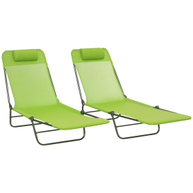 2 Piece Folding Chaise Lounge Chairs, Pool Sun Tanning Chairs with Reclining Back, Breathable Mesh Seat, Headrest for Beach, Yard, Patio, Green