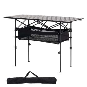 Folding Camping Table, Portable Roll Up Side Tables, Lightweight Aluminum Beach Table with Adjustable Height, Large Storage Bag and Carry Bag
