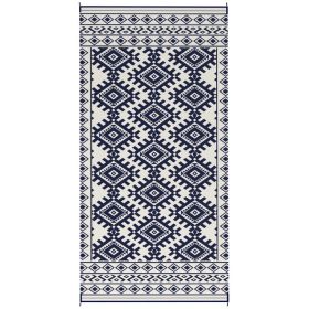 Reversible Outdoor Rug, Waterproof Plastic Straw With Carry Bag, 9 X 18, Blue & White Rhombus Border (Option: Blue)