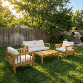 4-Piece Patio Furniture Set, Outdoor Furniture with coffee table, Patio Conversation Set Deep Seating with Thick Cushion for Backyard Porch Balco (Color: as Pic)