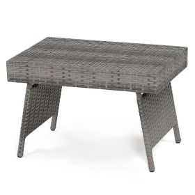 Folding Patio PE Rattan Side Coffee Table Garden Furniture (Color: Gray)