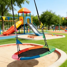 Flying Saucer Swing, 33"-63" Adjustable Height Tree Swing with 4 Detachable Flags, Playground Swing (Color: Rainbow)